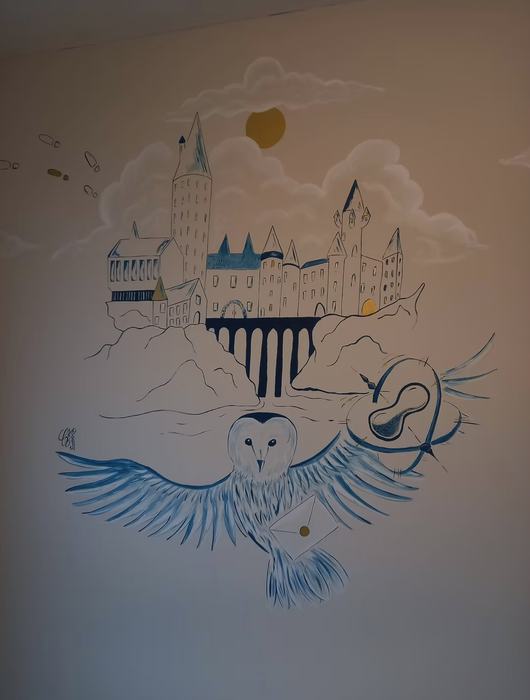 Fresque murale château magique chambre enfant