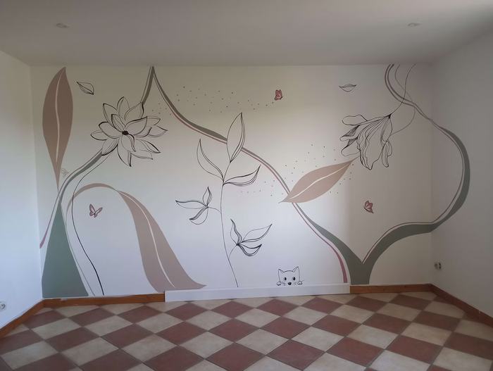 Fresque murale fleurs graphiques tons pastels