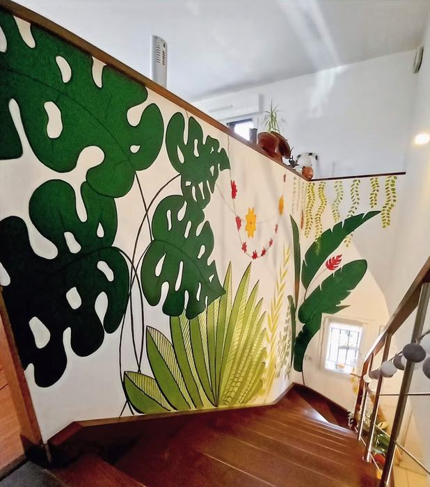 Fresque murale jungle cage d'escalier