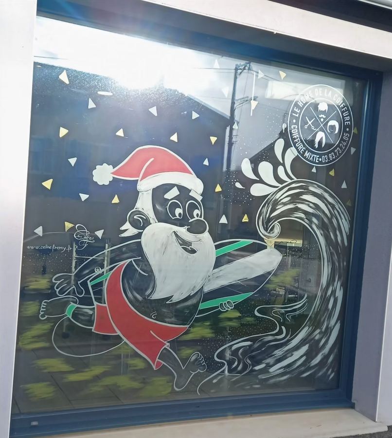 Vitrine de commerce peinte à la main pour Noël
